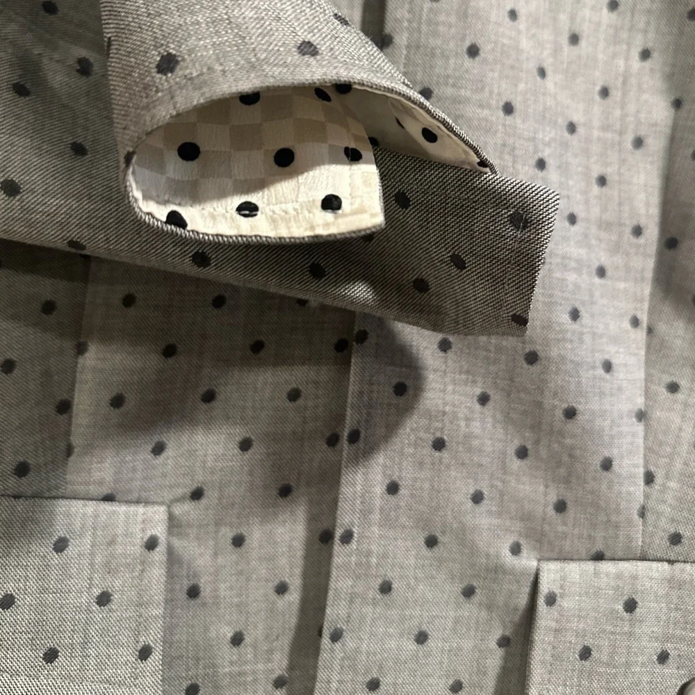 Escada Pure New Wool Gray Black Polka Dot OneButton Blazer Jacket Silk Lining 38
